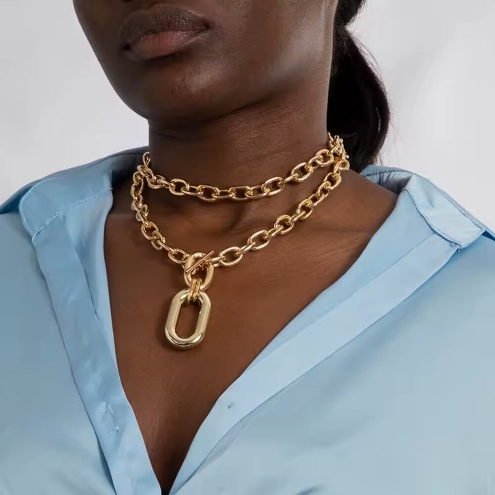 Zara Set Gold Double Interlock Oval Circle Link Chain Necklace NEW - Picture 6 of 16